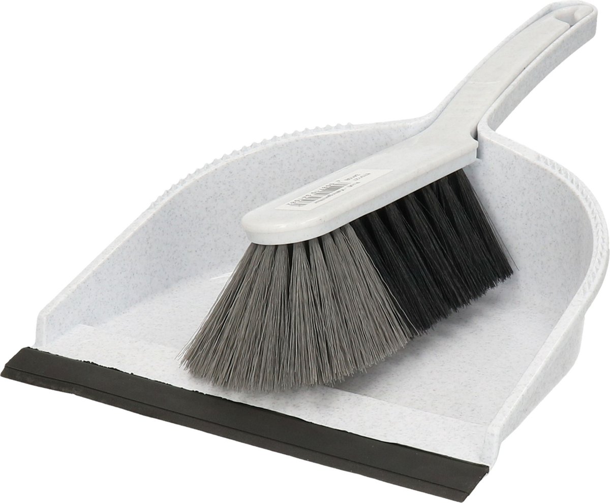 Sorex Stoffer en blik - kunststof - 36 x 23 cm - grijs - met rubber rand