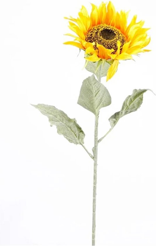 Kunstbloem Zonnebloem tak - 82 cm - geel - kunst zijdebloem - decoratie bloemen