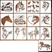 Bullet Journal Plastic Stencils - 13 stuks - Templates - Paarden - Horses - Paardenliefde - Paardenmeisjes - Galop - Draven - Equestrian - Steigeren - Springen - Draf - Rensport - Dressuur - Mix - Sjablonen - 15 x 15 cm - Handlettering toolkit