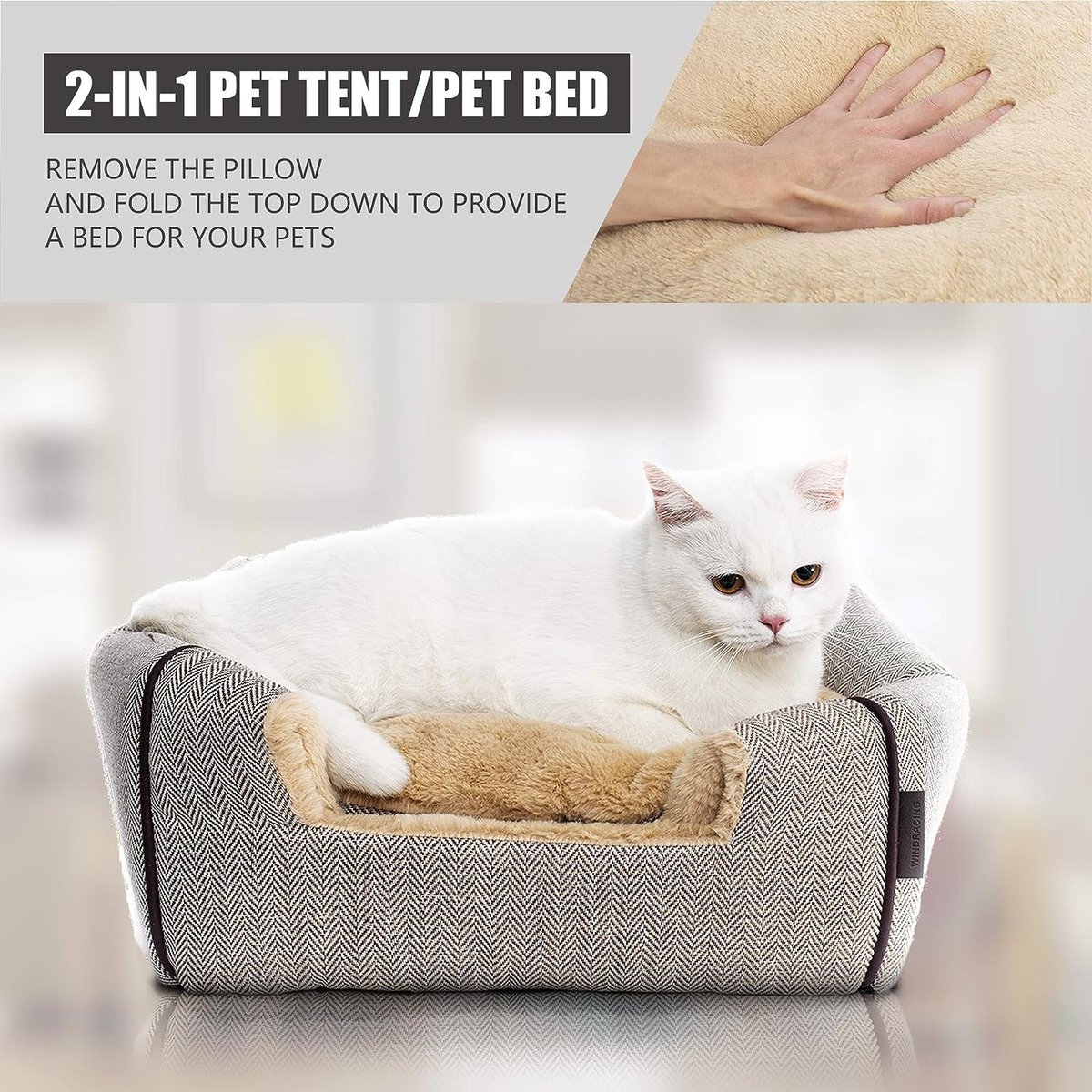 Kattenmand, kattenbed, opvouwbaar, voor katten of kleinere honden, zacht, pluizig kunstbont 38,1D x 38,1B x 38,1H centimeter