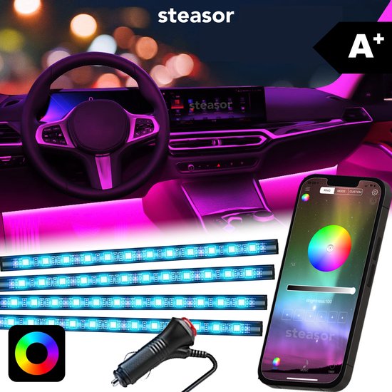 Steasor Auto LED RGB Interieur Verlichting - App Bediening - Ledstrips Bluetooth - 4 stuks - 12V - Auto LED Verlichting