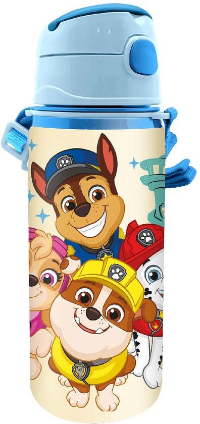 Paw Patrol drinkfles/drinkbeker/bidon met drinktuitje - Blauw - aluminium - 600 ml