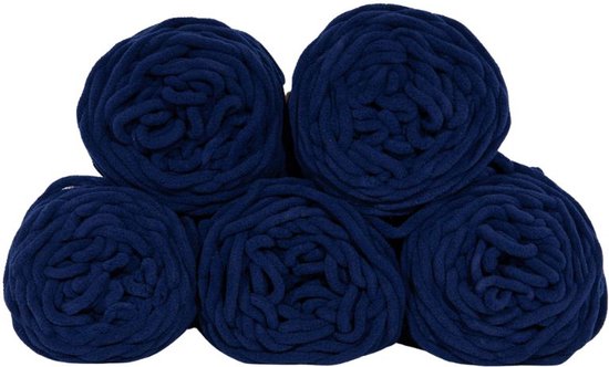 Foto: Set 5 bollen dikke wol donkerblauw chunky garen haken breien 7 mm breed 235 meter perfect voor amigurumi