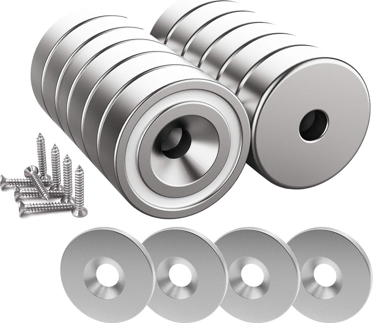 Zeynomax Sterke magneten met schroeven - 12 stuks - helder zilver - 20 x 7 mm