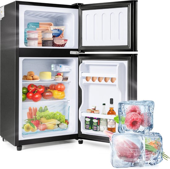 H.Koenig Mini-koelkast FGX470, zwart, 45 l, compact, stil, omkeerbare deur, instelbare thermostaat, ijsblokjesvak van 4 liter, verstelbare poten, 39 dB [energieklasse E