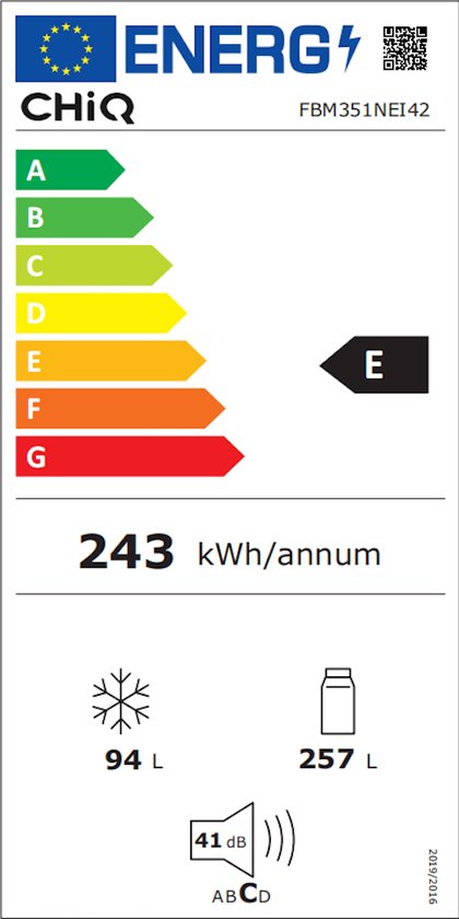 CHiQ FBM351NEI42 - Koel-vriescombinatie - 356 Liter - No Frost - Stil 35dB - Inverter Compressor - Digitaal LED Display - 12 Jaar Garantie op Compressor - D Energielabel
