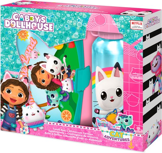 Foto: Gabby s dollhouse broodtrommel en drinkfles schoolset lunchset lunchtrommel en drinkfles drinkbeker bidon gabby s poppenhuis