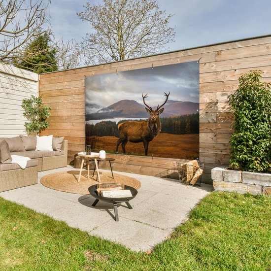 Décoration murale Cerf - Berg - Water - Paysage - Animaux - Arbres - 180x120 cm - Poster jardin - Toile jardin - Poster extérieur