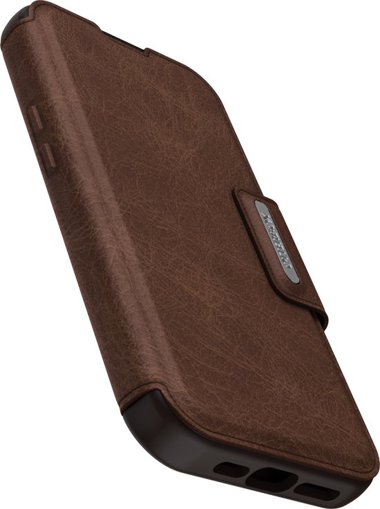 Foto: Otterbox strada iphone 15 pro hoesje magsafe book case echt leer bruin