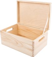 Grote Houten Opberg-Kist | 30 x 20 x 14 cm | Met Deksel en Handvat | Voor Documenten Voorwerpen Speelgoed Gereedschap | RUW EN ONVERZEGELD Wooden crates