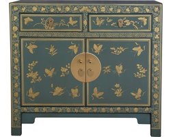 Fine Asianliving Chinese Kast Arctic Blauw Grijs Vlinders Handbeschilderd - Orientique Collectie B90xD40xH80cm Chinese Meubels Oosterse Kast