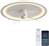 DrPhone AuraBreeze SmartFlow2 - Ventilateur de plafond intelligent 36W avec Siècle des Lumières - Télécommande + App - 52CM - Wit / Chaud / LED