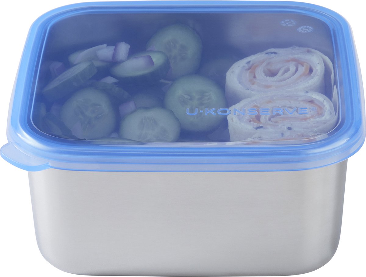 U-Konserve - vierkante rvs voedselcontainer met siliconen deksel - large 1,5l - cosmic blauw