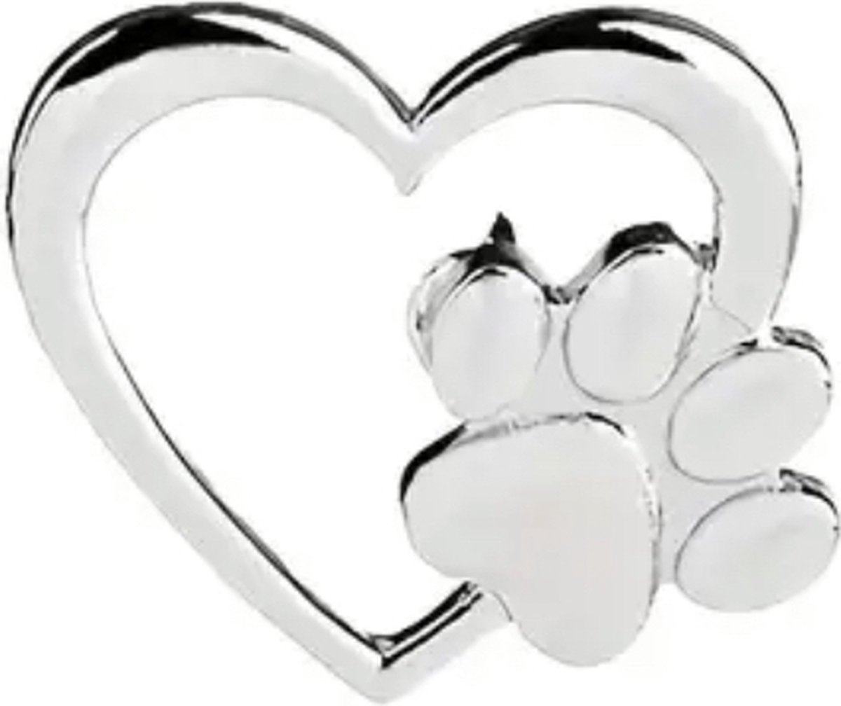 GoedeDoelen.Shop | Broche Paw Heart Silver | Pin | Statement Broche | Dierenwelzijn | Rescue Paws | Zilverkleurig | Cadeau | Wellness-House