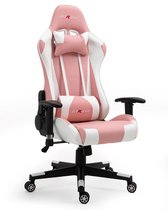 Bol.com GTRacer Pro - Game Stoel - Gaming Stoel - Ergonomische Bureaustoel - Gamestoel - Verstelbaar - Gaming Chair - Wit / Roze aanbieding