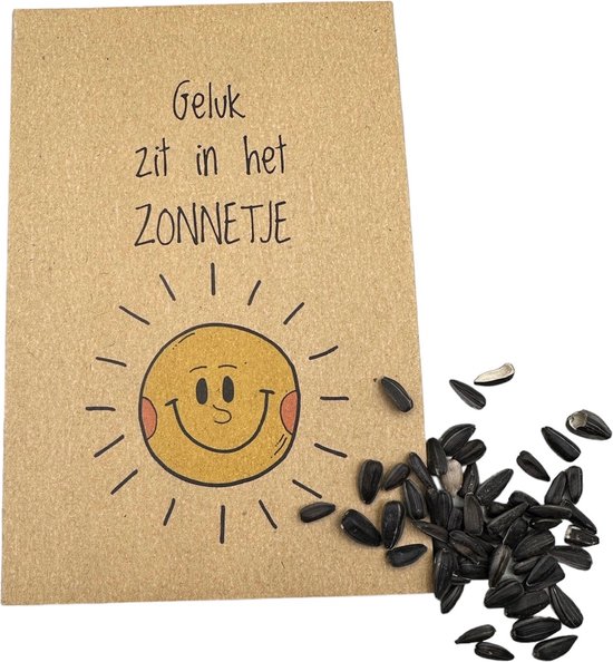 10 stuks, geluk zit in het zonnetje, zonnebloemen, bloemenzaden, klein kadootje, bedankje, vrolijk, attentie, geluk,klein kadootje, kadootje tot 2 euro