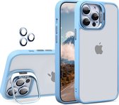 Hoesje geschikt voor iPhone 15 - Met Telefoonstandaard - Transparant/Lichtblauw - Camerabeschermer - Telefoonhoesje