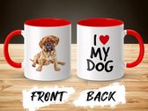 Mok rood/wit Puggle dog - I love my dog / dog lover / dogs - ik hou van mijn hond / hondenliefhebber / honden