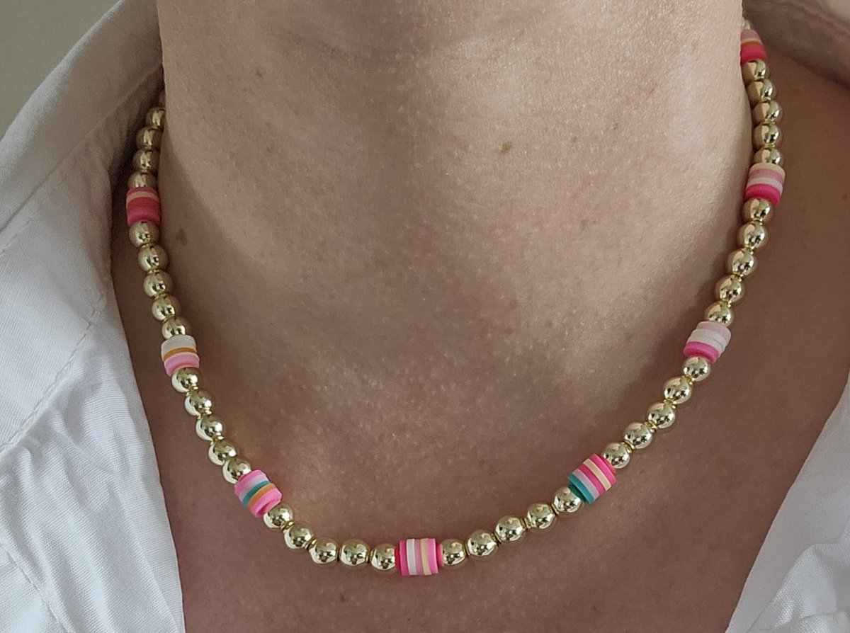 Belike Ketting Rainbow Sparkling 14 kt Gold Coloured 6MM Kraaltjes