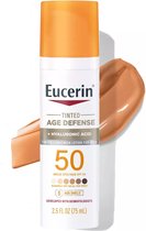 Eucerin Age Defense Face Sunscreen Getinte Lotion - Hydraterende zonnebrand crème - Parfumvrij - Hyaluronic Acid - Anti-Age - Sun protect - SPF 50