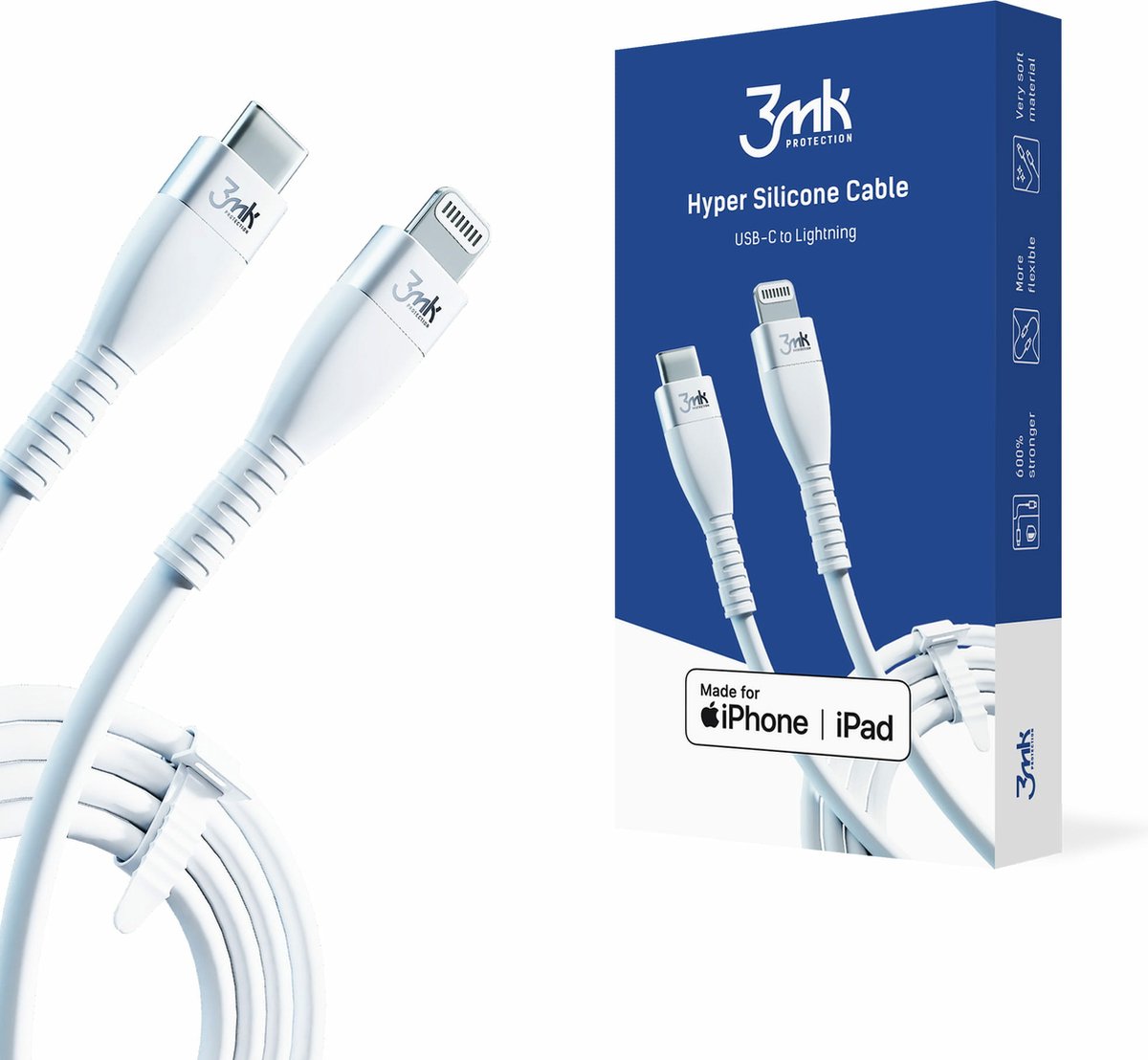 Accessoires - 3mk Hyper-siliconenkabel Type-C naar Lightning 20W 3A Wit