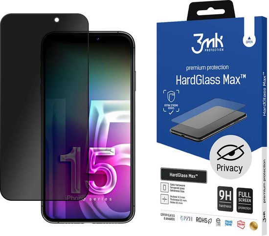 3MK HardGlass Max Privacy, iPhone 15 Plus, 1 pièce(s)