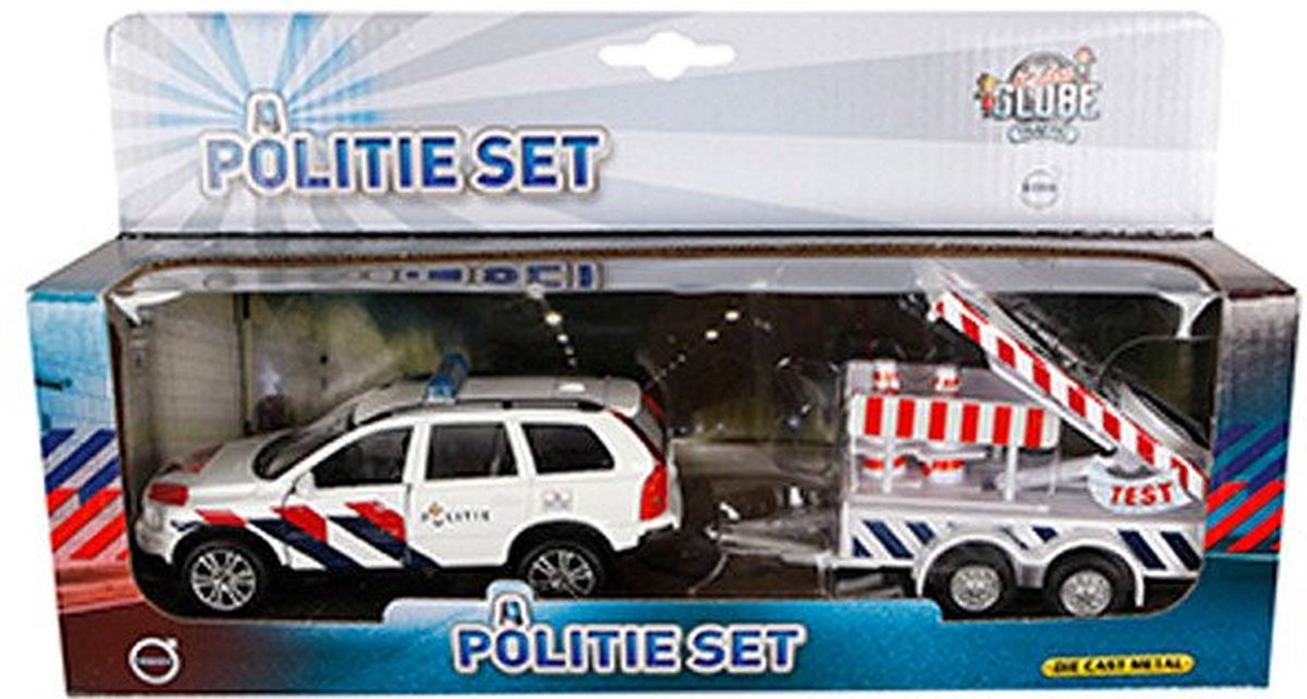 Kids GLOBE die-cast politie volvo xc90 met pijlwagen nl