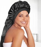 Bonnet - Black - Satijn - Lang haar - Slaapmuts - Haarnetje - Haarverzorging -