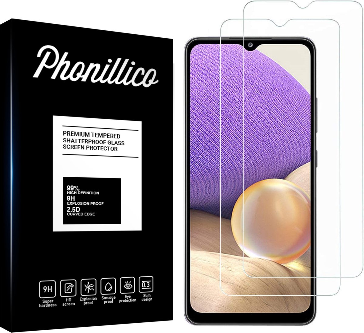 Screenprotector voor Samsung Galaxy A32 4G - 2 stuks Beschermglas van glas Transparante glazen schermbeschermfolie