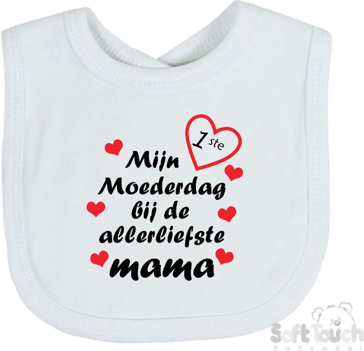 Goedkoopste Soft Touch Slabber Slabbetje Slab Mijn 1ste moederdag met de allerliefste mama Moederdag Unisex Katoen Wit/zwart/rood Maat 33x22 Cm