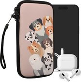 kwmobile hoesje voor smartphones XL - 6,7/6,8" - hoes van Neopreen - Grappige Honden design - bruin / wit / taupe - binnenmaat 17,2 x 8,4 cm