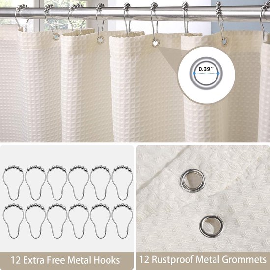 Douchegordijn Wafelstof Waterdicht met Metalen Douchegordijnringen - Anti-schimmel Stoffen Textiel Badkamer Gordijn Zwaar Badgordijn voor Badkamer Douchecabine - 92 x 182 cm (Groen