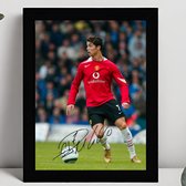 Autographe encadré Cristiano Ronaldo CR7 – 15 x 10 cm dans un cadre Zwart Classique – Signature imprimée – Real Madrid – Juventus – Legend du football – Voetbal – Manchester United FC – Al Nassr – Portugal