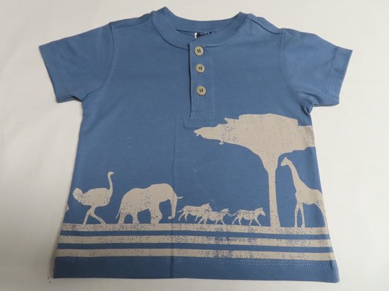 T shirt - Korte mouw - Jongens - Blauw / beige - Jungle dieren - 12 maand 80