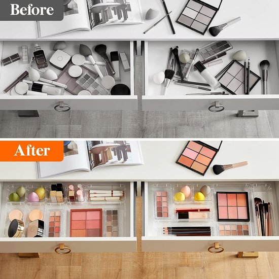 18 stuks lade-organizers, transparante lade-organizer, make-up-organiz