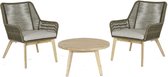 Puente - Tuinloungeset - 2 fauteuils - koord olijfgroen - ronde salontafel - acacia