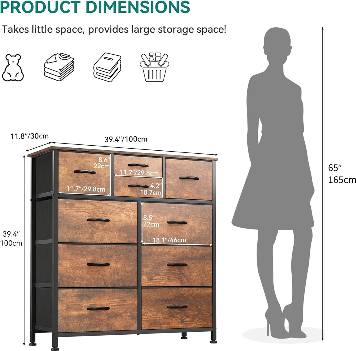 Commode ODK 6 Tiroirs Avec Prises USB - Meuble Rangement Salon/Chambre, Noir, Stable Et Pratique