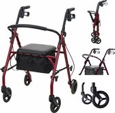 Medmotion® Lichtgewicht Opvouwbare Rollator Voor Binnen en Buiten Met Zitting en Transporttas – In Hoogte Verstelbaar & Met Zwenkwielen – tot 136 kg - Burgundy