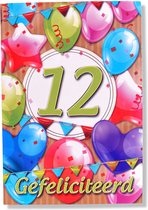 Hoera 12 Jaar! Luxe verjaardagskaart - 12x17cm - Gevouwen Wenskaart inclusief envelop - Leeftijdkaart