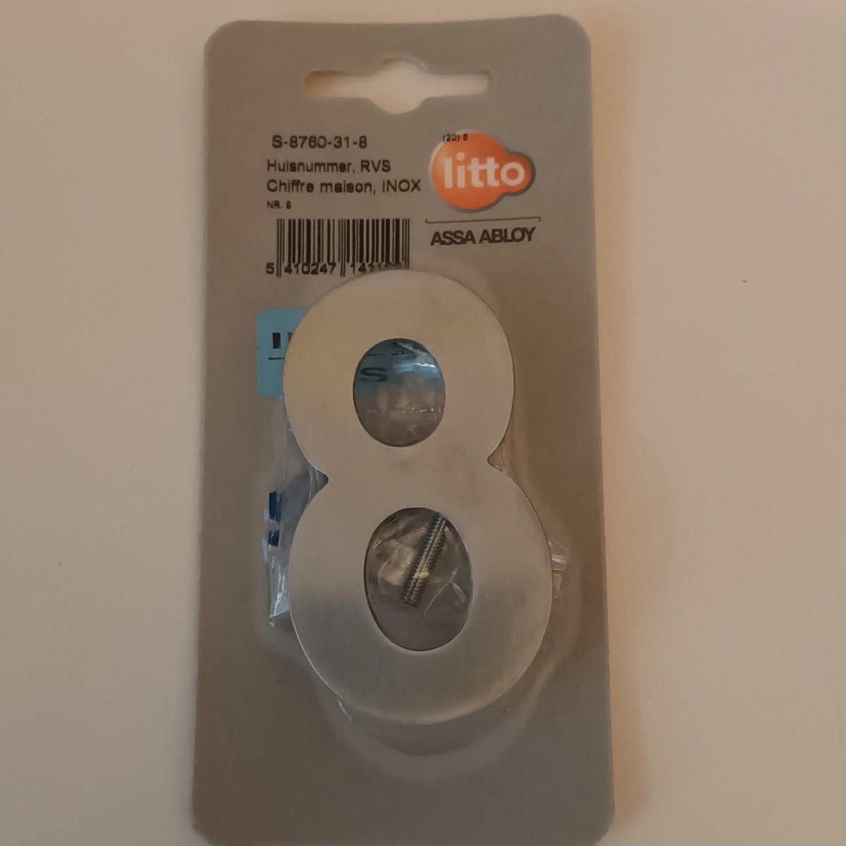 Huisnummer Nummer Inox RVS Nummer Cijfer 8 Litto Assa Abloy 74mm Onzichtbare Bevestiging