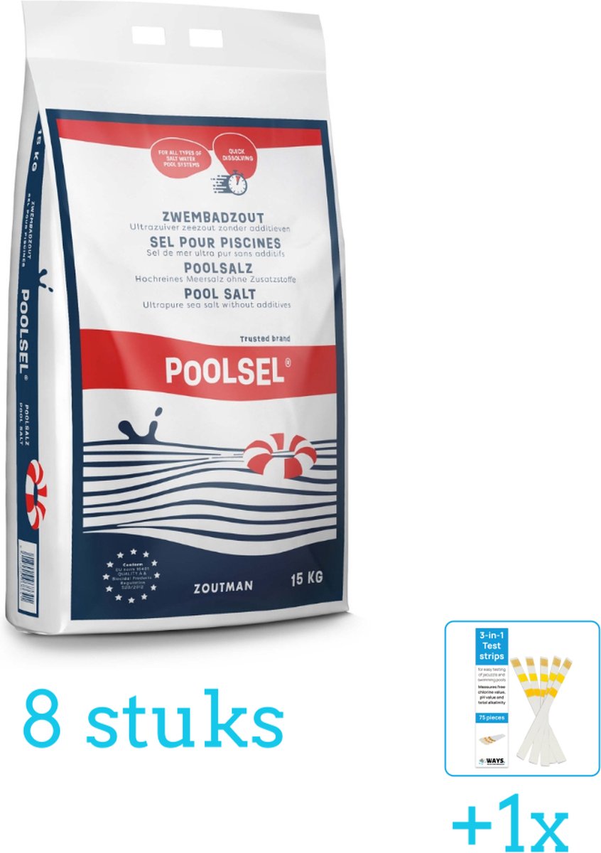 Poolsel - Zwembadreinigingsmiddel - Zwembadzout - 15 kg - Volumebundel - Zwembadzout - 8-delig