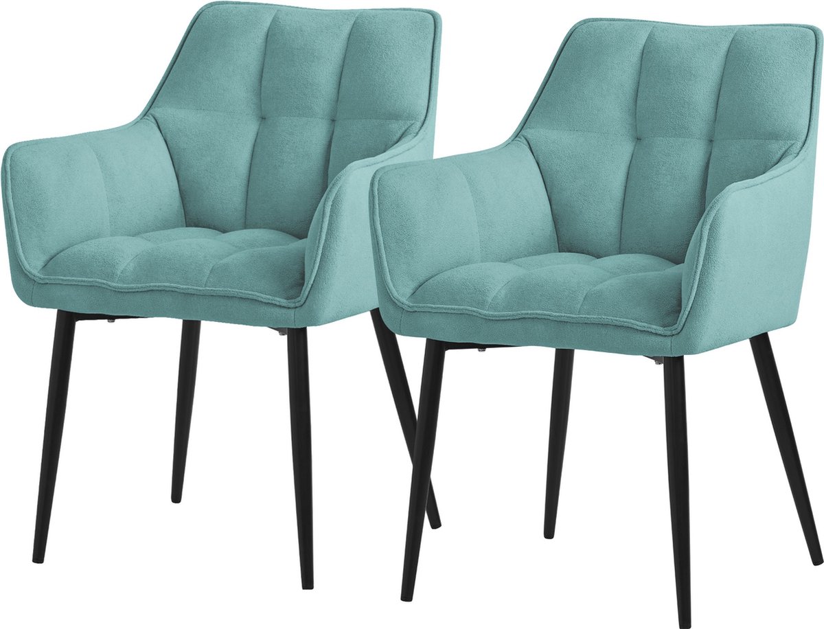 Set van 2 petrol eetkamerstoelen in badstof met dik gestoffeerde zitting ML design
