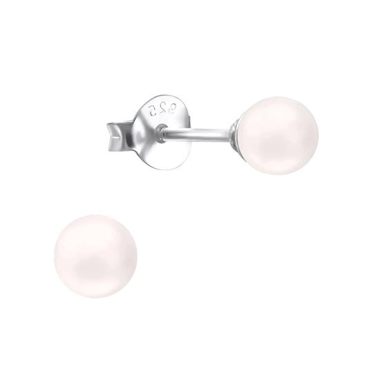 Aramat jewels ® - Zilveren pareloorbellen licht roze 925 zilver glasparel 4mm