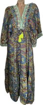 Dames Boho Maxi-Jurk Kaftan-Jurk 523 (poly) silk Onesize S-L blauw/geel/rood/groen