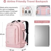 Grote rugzak voor heren en dames, 17 inch laptoprugzak, handbagage, rugzak, reisrugzak met 6-delige kledingtassen voor vakantie, zaken, werk, reizen, roze, X-Large, Rugzak