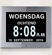 Dementieklok - Digitale Klok Slaapkamer - Klok met Datum en Dag - Zilver