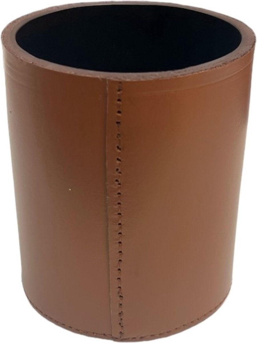 COLMAN PENNENBAKJE ROND DIAMETER 8 CM LEDER DARK COGNAC