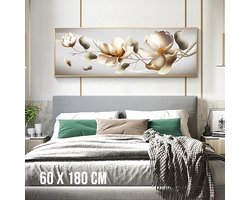 Allernieuwste Canvas Schilderij Abstracte Moderne Bloemen XL - Beige - kleur - Natuur - 60 x 180 cm - woonkamer