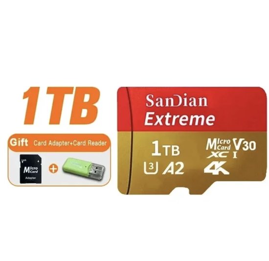 Foto: Mini micro sd geheugenkaart geheugenkaart extreme 1tb hoge snelheid class10 high speed flash kaart voor telefoon pc camera mac met adapter en kaart lezer