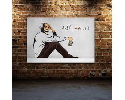 Allernieuwste.nl® Canvas Schilderij Banksy Just Google It ! - Modern Street Art Graffiti PopArt - Kleur - 50 x 70 cm